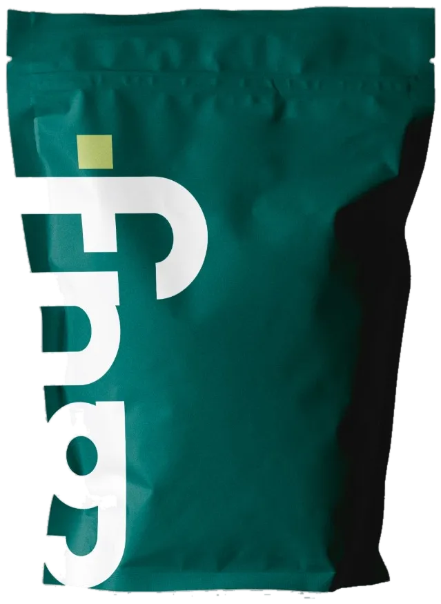 An FNG stand-up pouch in brand green