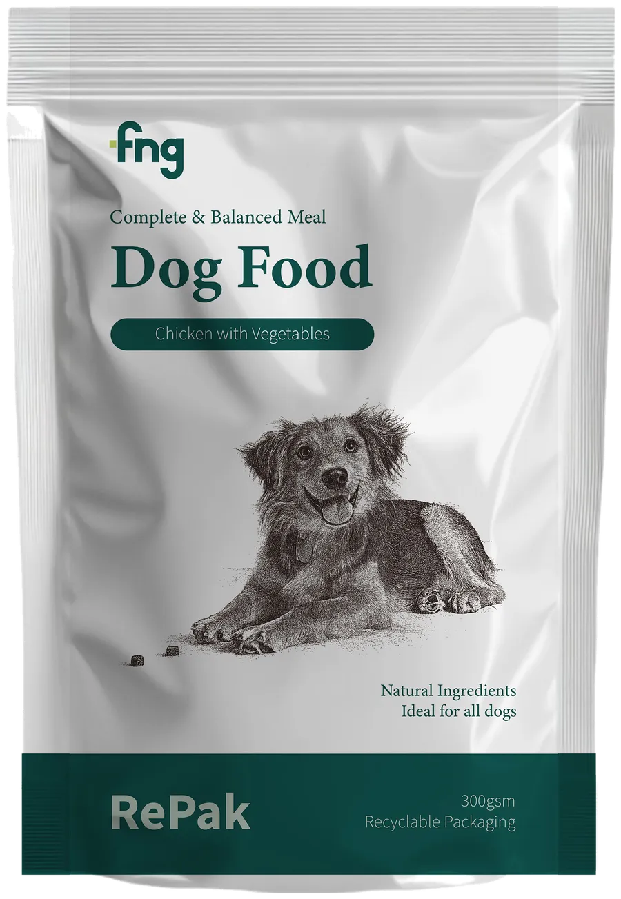 A RePak recyclable mono-polymer dog-food pouch